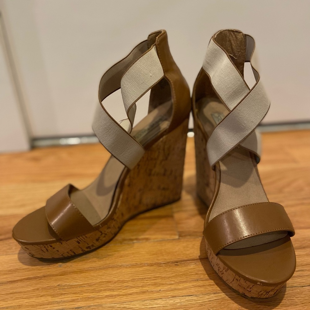 Steve Madden Edna Cork Wedges | size 9 1/2 | brown/ tan